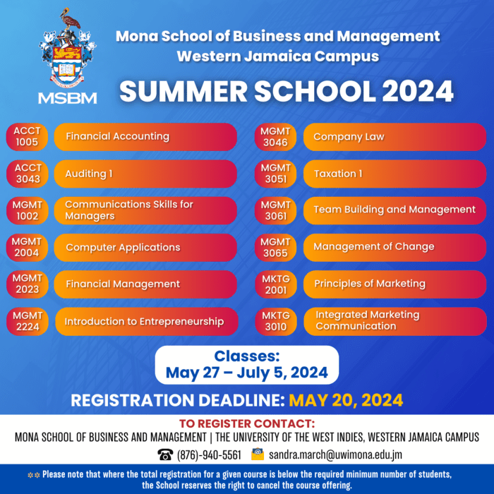MSBM Summer School 2024 Mona School of Business & Management